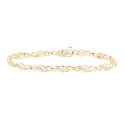 Gold bracelet features a delicate, infinity-inspired design with sparkling diamond accents.