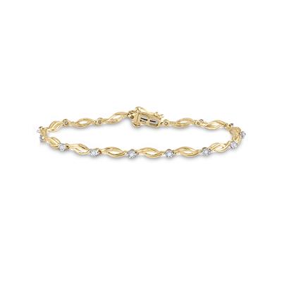 Gold chain bracelet features a delicate twisted design accented with sparkling diamonds.