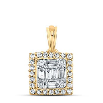 14K YELLOW GOLD BAGUETTE DIAMOND SQUARE CLUSTER PENDANT 1/5 CTW