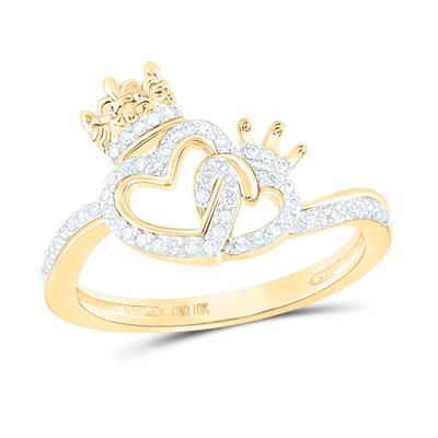 10K YELLOW GOLD CROWN HEART DESIGN DIAMOND RING 1/6CTW