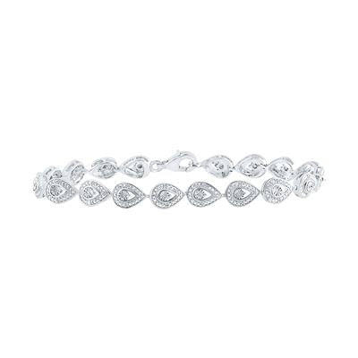Sparkling diamond teardrop tennis bracelet on a white background.
