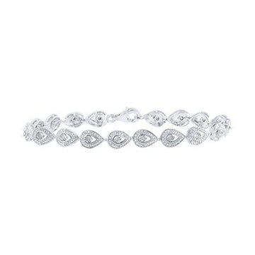 Sparkling diamond teardrop tennis bracelet on a white background.