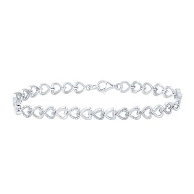 Sterling silver bracelet features interlinked hearts accented with sparkling diamonds.