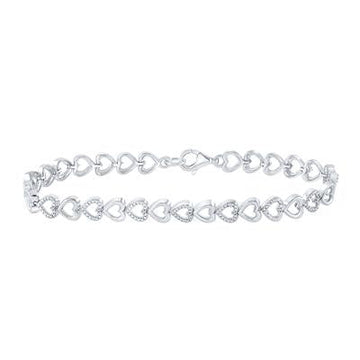 Sterling silver bracelet features interlinked hearts accented with sparkling diamonds.