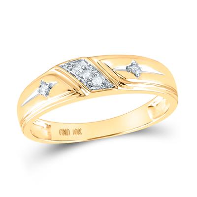 Gold band men's ring featuring a diagonal row of sparkling round-cut diamonds.
