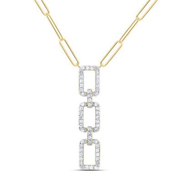 Gold chain necklace with three pave-set diamond square pendants.
