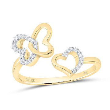 10K YELLOW GOLD BUTTERFLY HEART DESIGN DIAMOND RING 1/10CTW