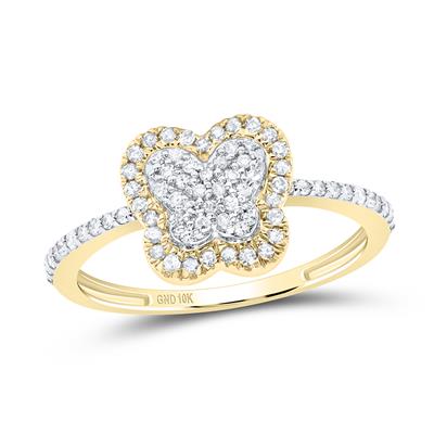 Sparkling diamond butterfly ring crafted in 10K yellow gold.