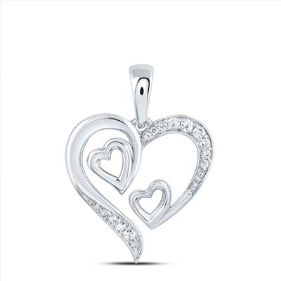 Sterling silver pendant featuring three hearts nestled within each other, adorned with sparkling pave-set diamonds along the outer heart's curve.