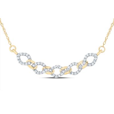 Gold chain necklace features interlocking oval links encrusted with sparkling diamonds.