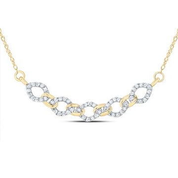 Gold chain necklace features interlocking oval links encrusted with sparkling diamonds.