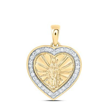 Gold pendant showcasing Virgin Mary within a diamond-studded heart.