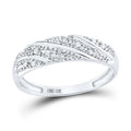 Sparkling white gold ring features multiple rows of pave-set diamonds in a swirling design.