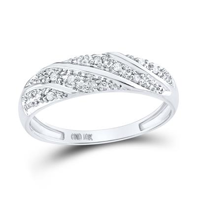 Sparkling white gold ring features multiple rows of pave-set diamonds in a swirling design.