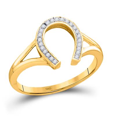 Sparkling diamond horseshoe ring crafted from 10 karat yellow gold.