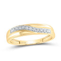 Wavy gold band showcases a sparkling row of round brilliant-cut diamonds.