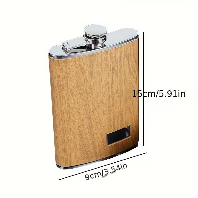 Metal Flask Set with Wood Finish