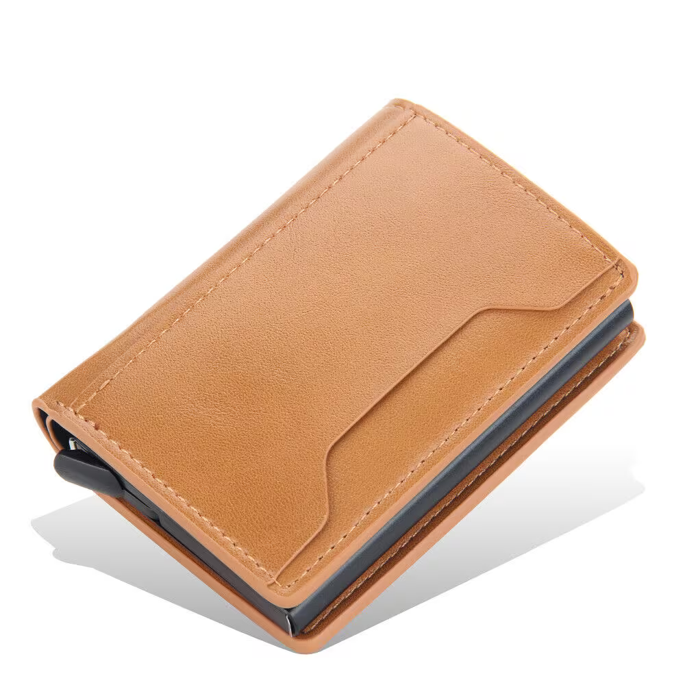 Metal Card Holder with Leather Cover