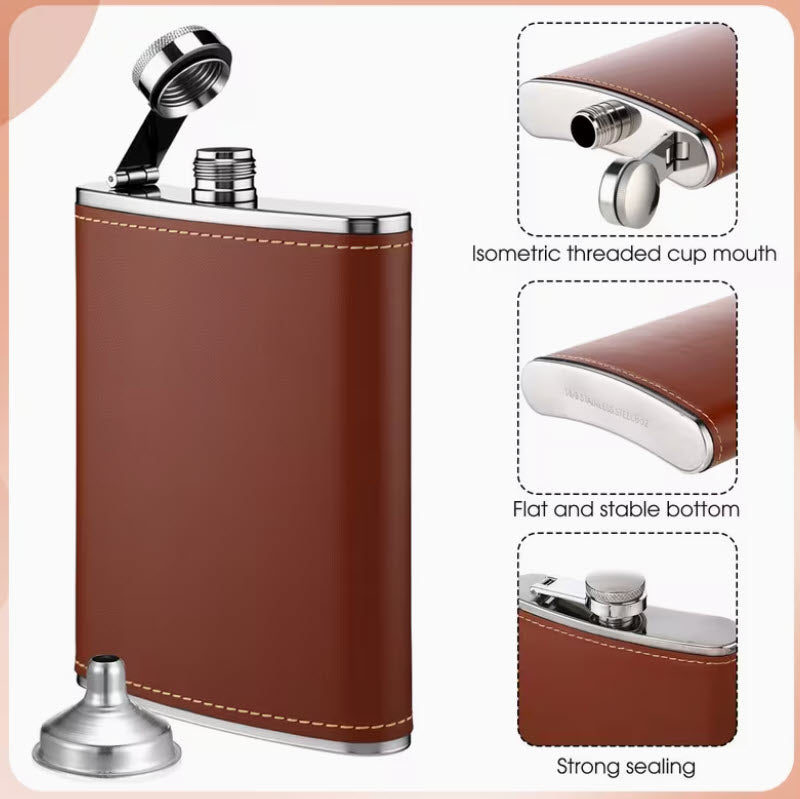 Leather Hip Flask for Liquor, Wine or Whiskey