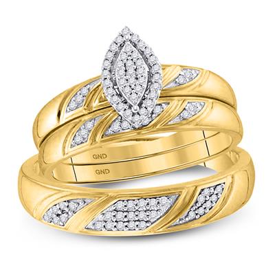 10K YELLOW GOLD ROUND CLUSTER DIAMOND MATCHING BRIDAL WEDDING RING SET 1/4 CTW