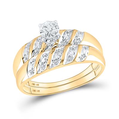 10K YELLOW GOLD ROUND DIAMOND SOLITAIRE MATCHING WEDDING RING SET 1/20 CTTW